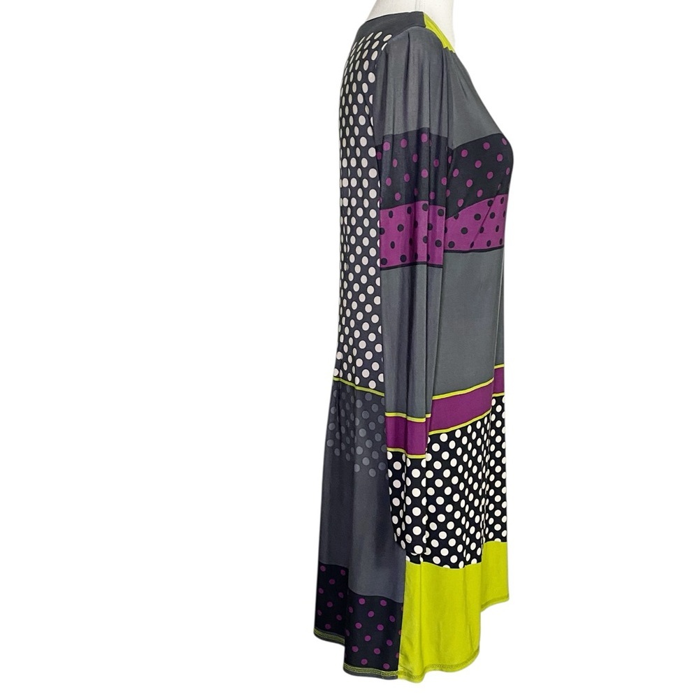 Nine West Gray, Purple, & Green Polka Dot & Striped Long Sleeve Shift Dress - Picture 3 of 13